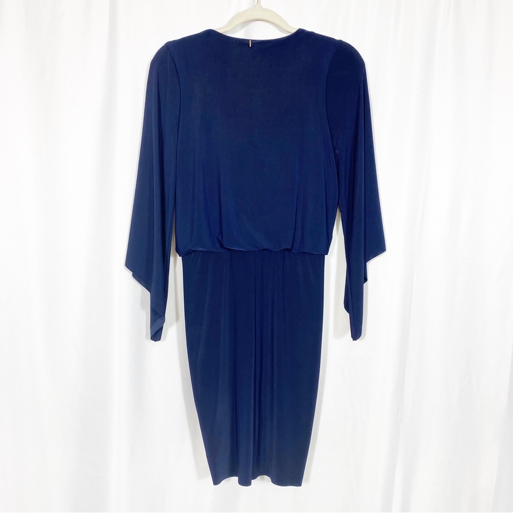 Misa Los Angeles Teget Draped Twist Front Bell
Sleeve Mini Dress: Navy Blue - Picture 4 of 12